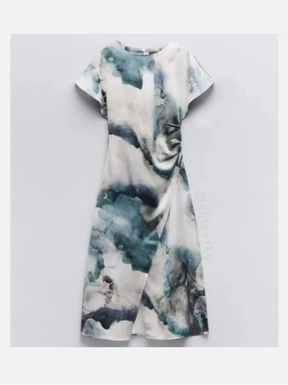 Zara Watercolor Tie-Dye Midi Satin Dress Sz Large